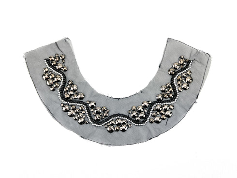 Black and Silver Beaded Neck Applique APP00477