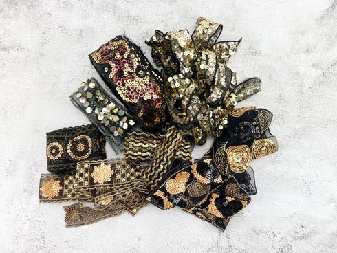 Black and Gold Variety Fancy Trim Scrap Pack Scrap Bundle Pack SPK00222
