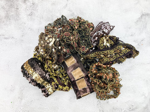 Brown and Gold Variety Fancy Trim Scrap Pack Scrap Bundle Pack SPK00224