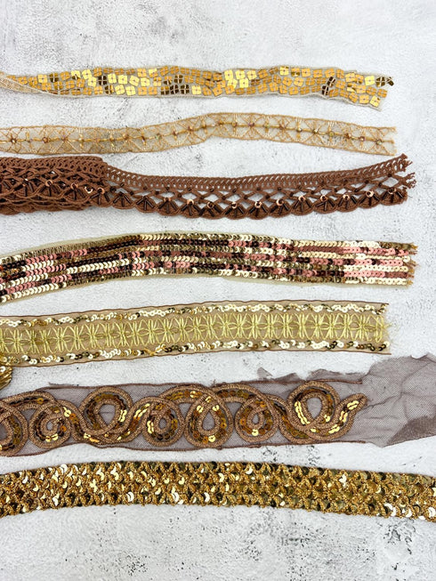 Brown and Gold Variety Fancy Trim Scrap Pack Scrap Bundle Pack SPK00225