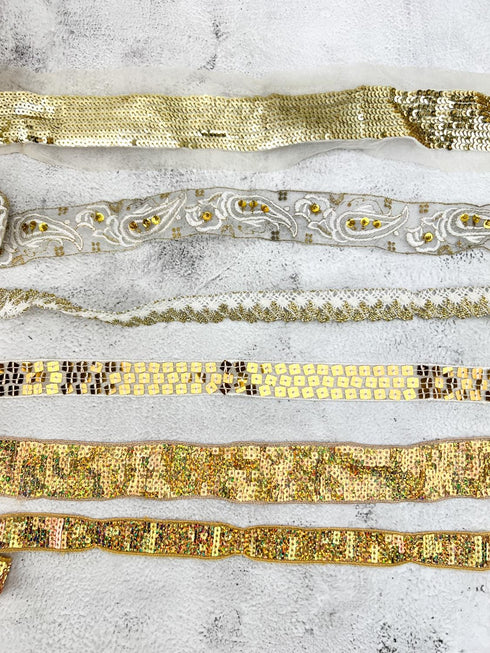 White and Gold Variety Fancy Trim Scrap Pack Scrap Bundle Pack SPK00228