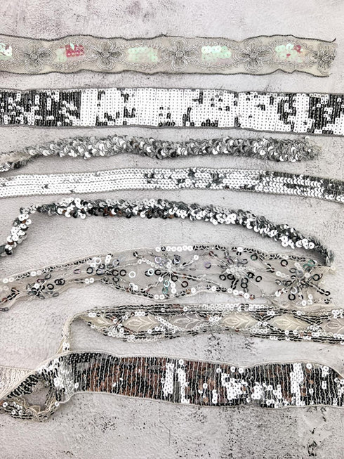 White and Silver Variety Fancy Trim Scrap Pack Scrap Bundle Pack SPK00229