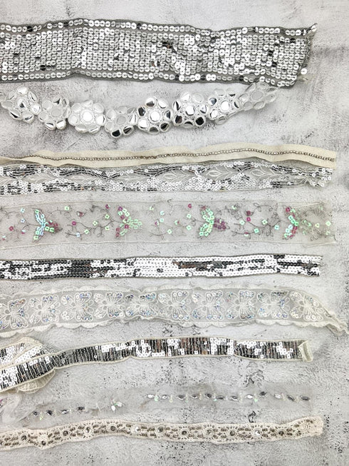 White and Silver Variety Fancy Trim Scrap Pack Scrap Bundle Pack SPK00229