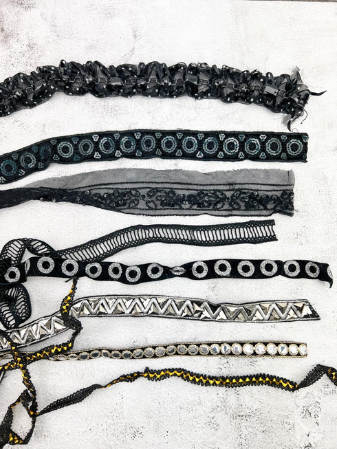 Black and Silver Variety Fancy Trim Scrap Pack Scrap Bundle Pack SPK00230