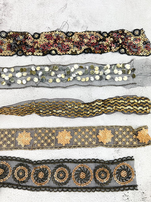 Black and Gold Variety Fancy Trim Scrap Pack Scrap Bundle Pack SPK00222