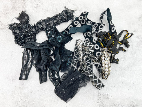 Black and Silver Variety Fancy Trim Scrap Pack Scrap Bundle Pack SPK00230