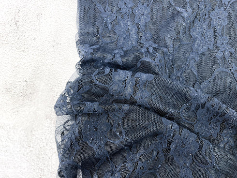 Dark Blue Floral Stretch Lace Fabric Remnant 1 yard14 inches length LAC00011
