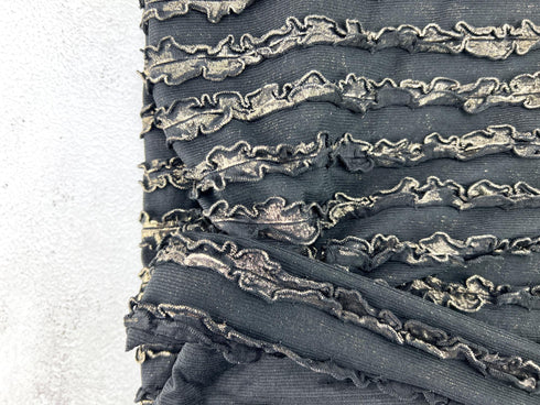 Black and Gold Ruffled Tier Knit Fabric Remnant 33 inches length PDK00798