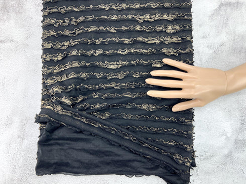 Black and Gold Ruffled Tier Knit Fabric Remnant 33 inches length PDK00798