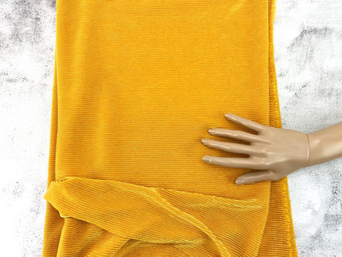 Mustard Yellow Pleated Woven Fabric Remnant 1 yard