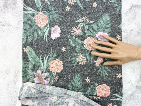 Heather Floral Baby French Terry Knit Fabric Remnant 1 yard FTK00880