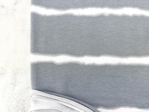 Gray and Off White Stripe Print Baby French Terry Knit Fabric Remnant 1.25 yards FTK00876