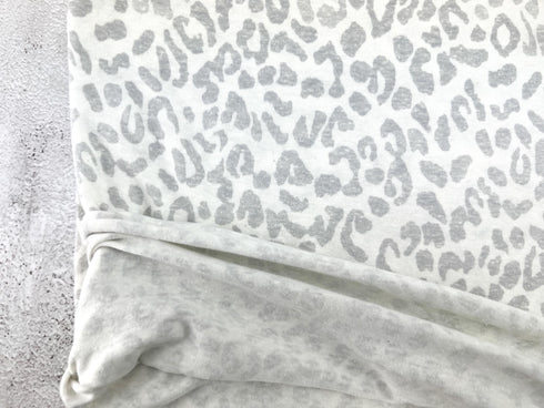 Light Gray and White Leopard Print Knit Mini Rib Knit Fabric Remnant 2.75 yards PDK00799