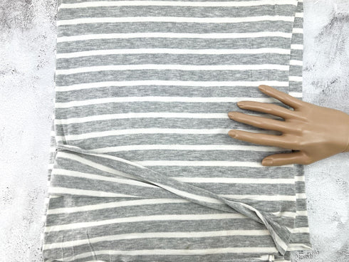 Heather Light Gray and Cream Stripe Knit Jersey Fabric Remnant 1.75 yards PDK00797