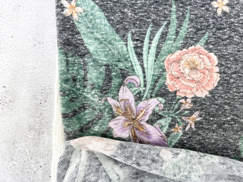 Heather Floral Baby French Terry Knit Fabric Remnant 1 yard FTK00880