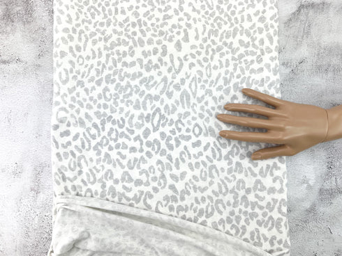 Light Gray and White Leopard Print Knit Mini Rib Knit Fabric Remnant 2.75 yards PDK00799