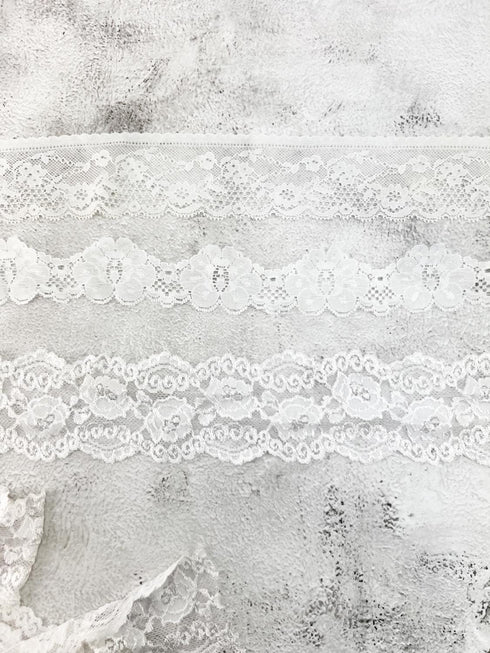 Off White Stretch Lace Trim Mixed Variety Trim Scrap Pack Scrap Bundle Pack 3 Pieces Over 7 yards SPK00235