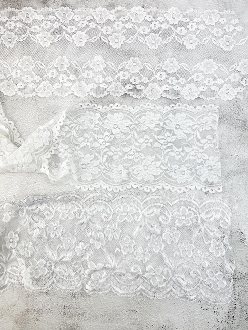 Off White Wide Stretch Lace Trim Mixed Variety Trim Scrap Pack Scrap Bundle Pack 10 Pieces Over 16 yards SPK00236