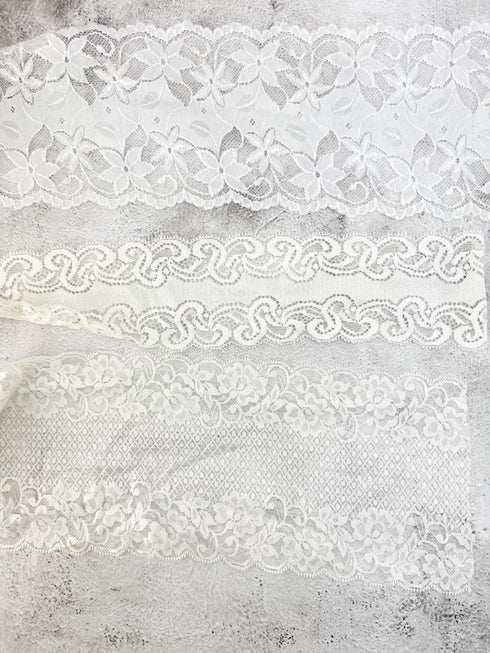 Off White Wide Stretch Lace Trim Mixed Variety Trim Scrap Pack Scrap Bundle Pack 10 Pieces Over 16 yards SPK00236