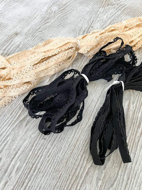 Beige and Black Picot Elastic Trim Scrap Pack Scrap Bundle Pack