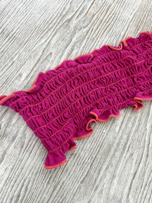 Dark Pink and Orange Rusched Knit Trim Remnant 6.5 yards ELT00314