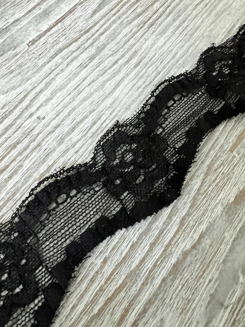 Black Floral Stretch Lace Trim 4.75 yards SLT00333