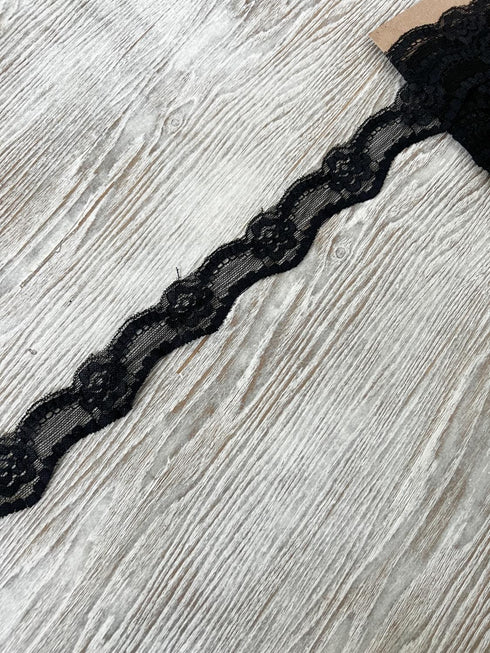 Black Floral Stretch Lace Trim 4.75 yards SLT00333