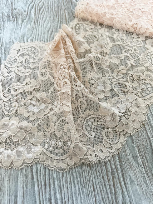 Light Beige Floral Stretch Lace Trim Elastic Lace Trim Floral Lace Trim 2 yards  SLT00335