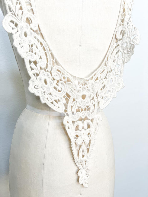 Ecru Cotton Floral Lace Applique for Back Top Large
