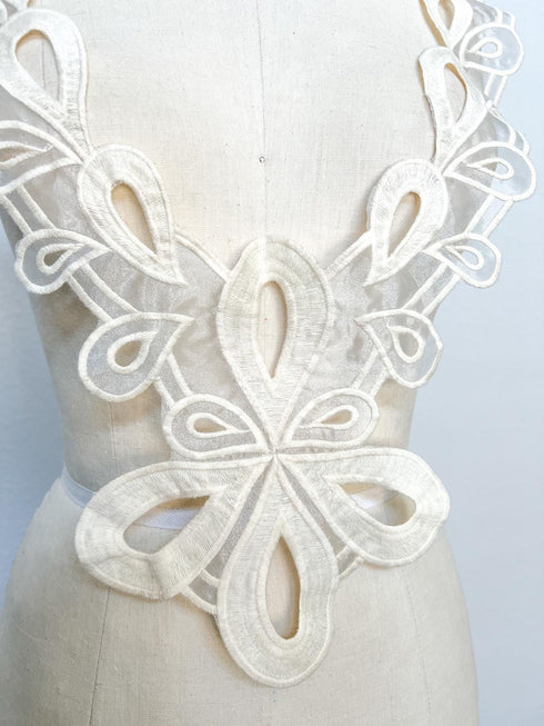 Ecru Embroidered Applique for Front Top Large