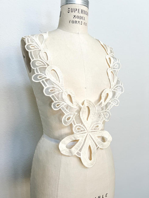 Ecru Embroidered Applique for Front Top Large