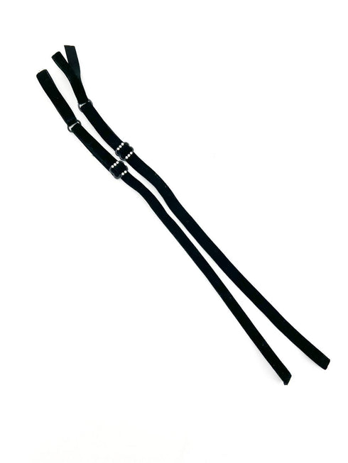Black Stretch Velvet Adjustable Bra Straps Lingerie Straps Elastic Trim with Rhinestones 1 Pair