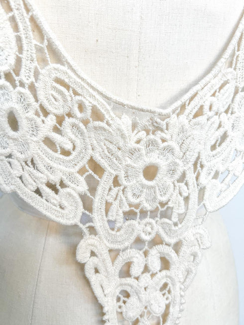 Ecru Cotton Floral Lace Applique for Back Top Large