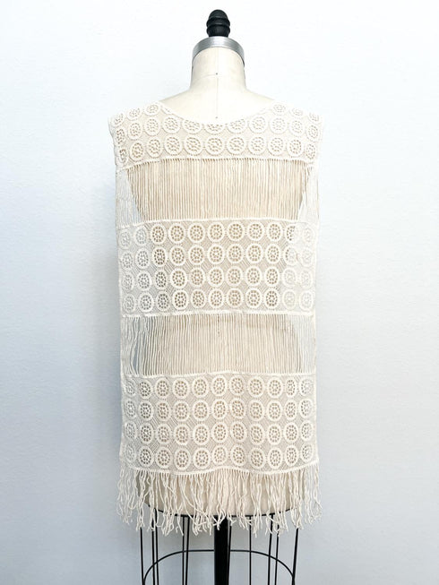 Ecru Cotton Lace Applique with Fringe for Full Back Top Long