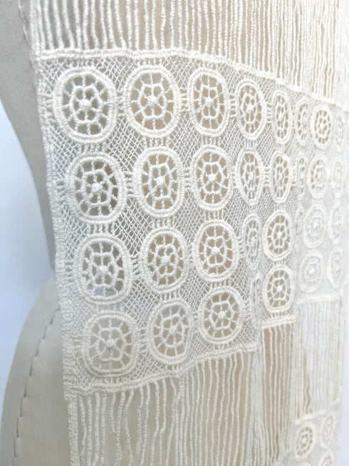 Ecru Cotton Lace Applique with Fringe for Full Back Top Long