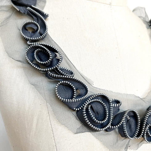 Gray Zipper Applique Neck Collar