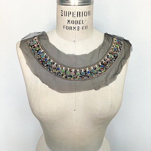 Gold Chain and Rhinestone Neck Applique Front Applique for DIY Sewing Supplies Craft Notions