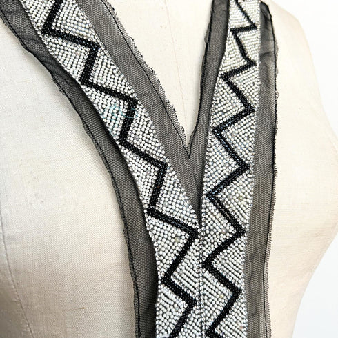 Black and White Rhinestone Neck Yoke Applique