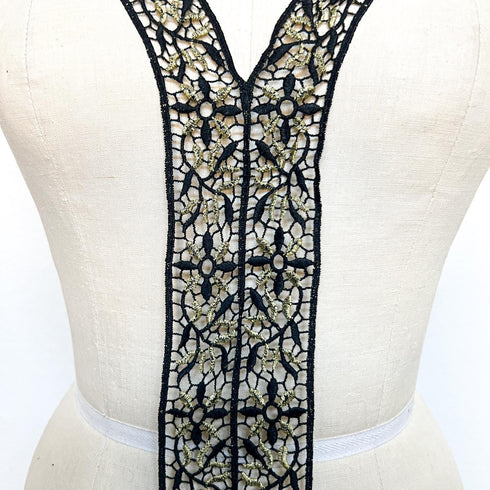 Black and Gold Floral Lace Neck Yoke Applique