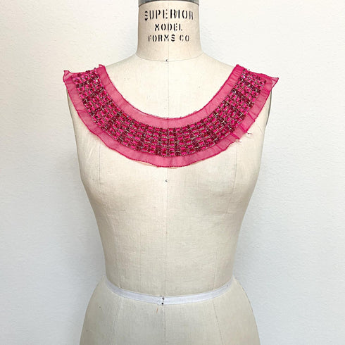 Hot Pink Sequined Beaded Neckline Applique: DIY Craft Notion