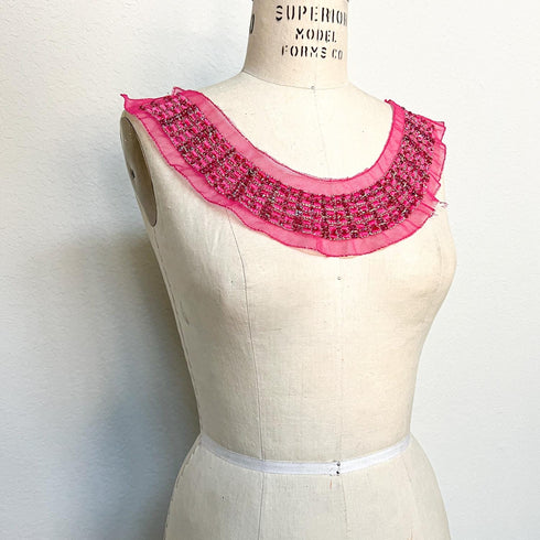 Hot Pink Sequined Beaded Neckline Applique: DIY Craft Notion