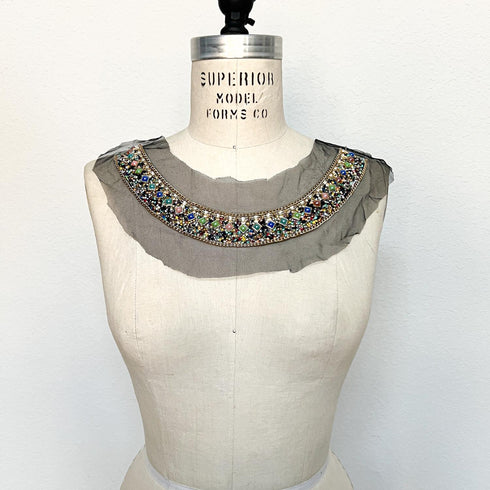 Gold Chain and Rhinestone Neck Applique Front Applique for DIY Sewing Supplies Craft Notions