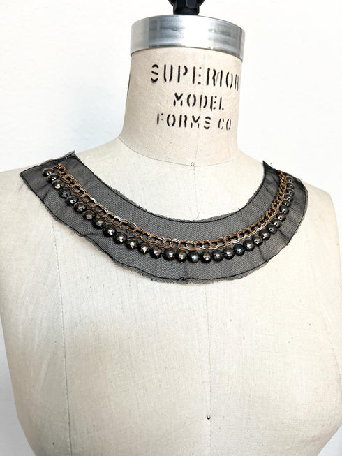 Gold Chain and Beads Neck Applique Front Applique for DIY Sewing Supplies Craft Notions