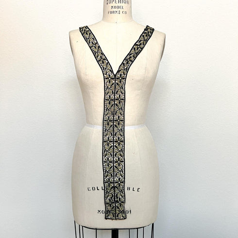 Black and Gold Floral Lace Neck Yoke Applique
