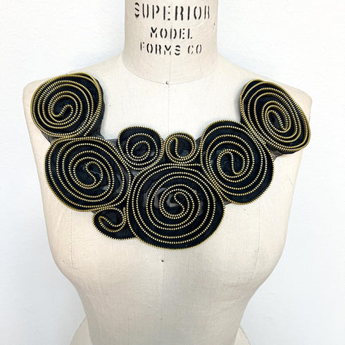 Gold and Black Metal Zipper Applique Front Applique for DIY Sewing Supplies Craft Notions