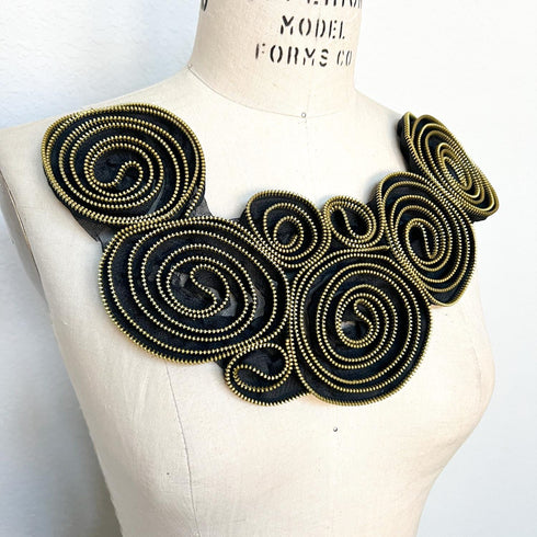 Gold and Black Metal Zipper Applique Front Applique for DIY Sewing Supplies Craft Notions