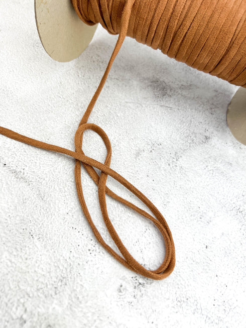 Tan Microsuede Knit Trim: 1/4" Tubular Spaghetti Strap - 10 Yards