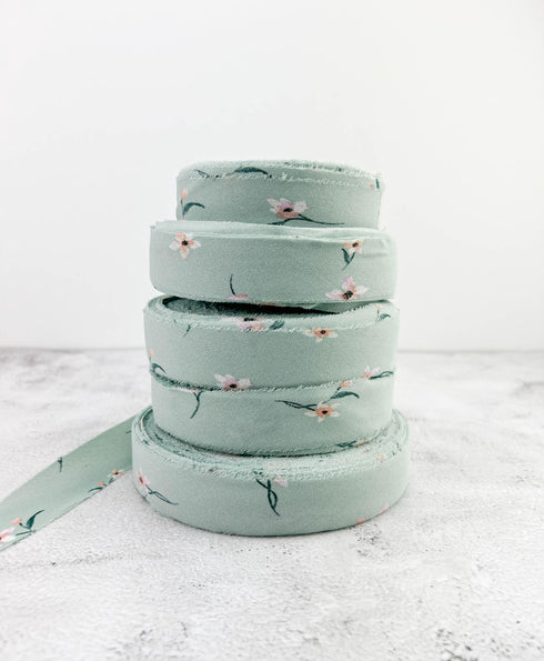 Sage Green Floral Woven Bias Tape Bundle: 130 Yards, 1-1/8" width