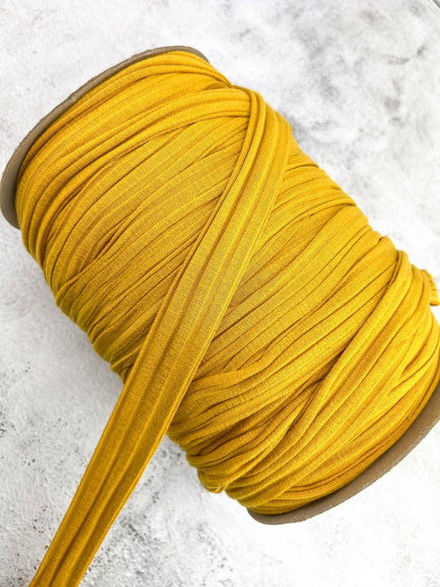 Yellow Rib Knit Trim Straps Hollow Tube Tubular Trim 1" - 10 yards