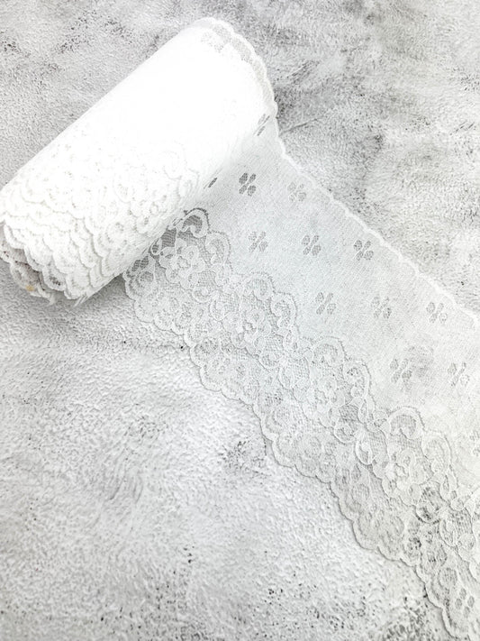 Off White Floral Wide Lace Trim: Scalloped Edge, 5 Yards